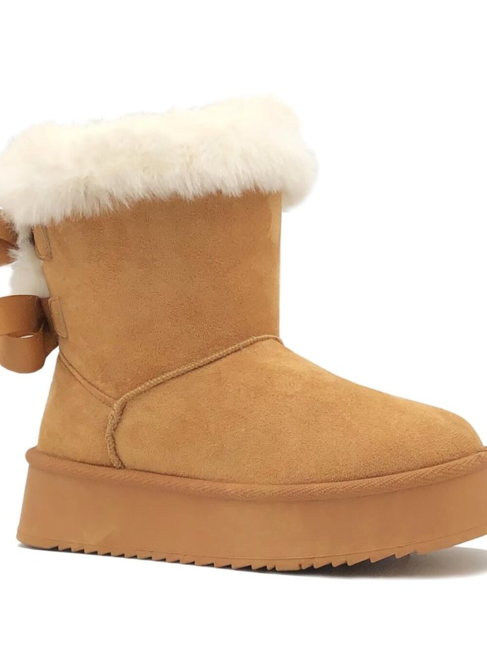 Women's Classic Fuzzy Platform Boot Fringe Accent Snow Boots Butterfly